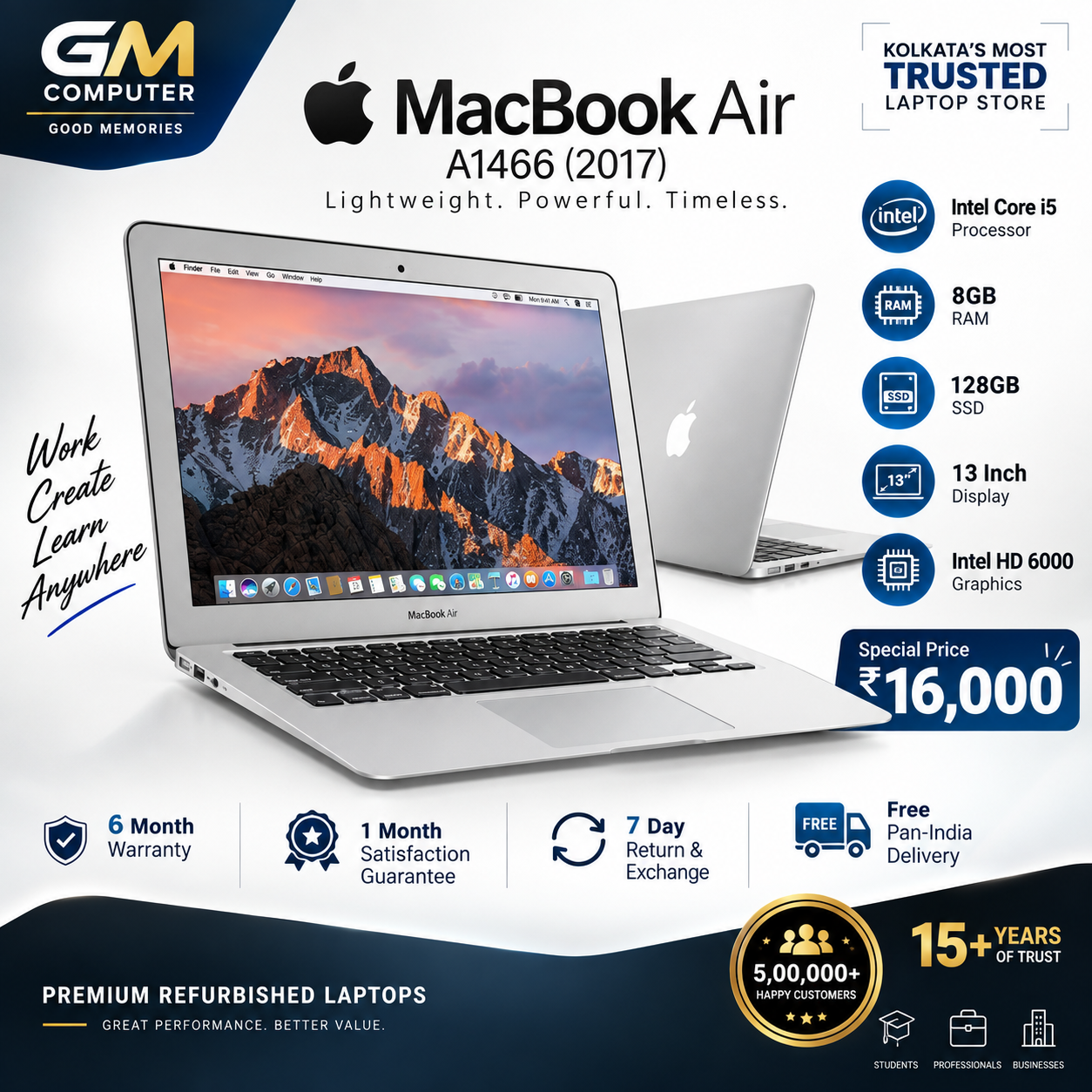 Apple MacBook Air A1466 (2017) – Intel i5, 8GB RAM, 128GB SSD