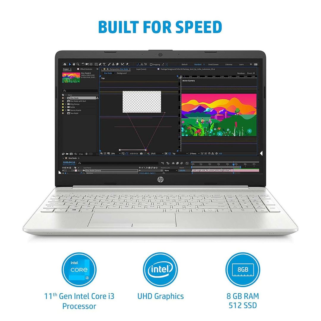 HP 15S-DR Refurbished Laptop | Intel Core i3 11th Gen | 8GB RAM | 512GB NVMe SSD | Intel Iris HD | 15.6" FHD | Silver