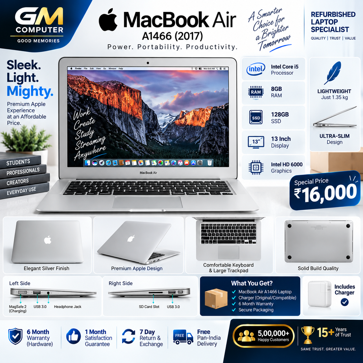 Apple MacBook Air A1466 (2017) – Intel i5, 8GB RAM, 128GB SSD
